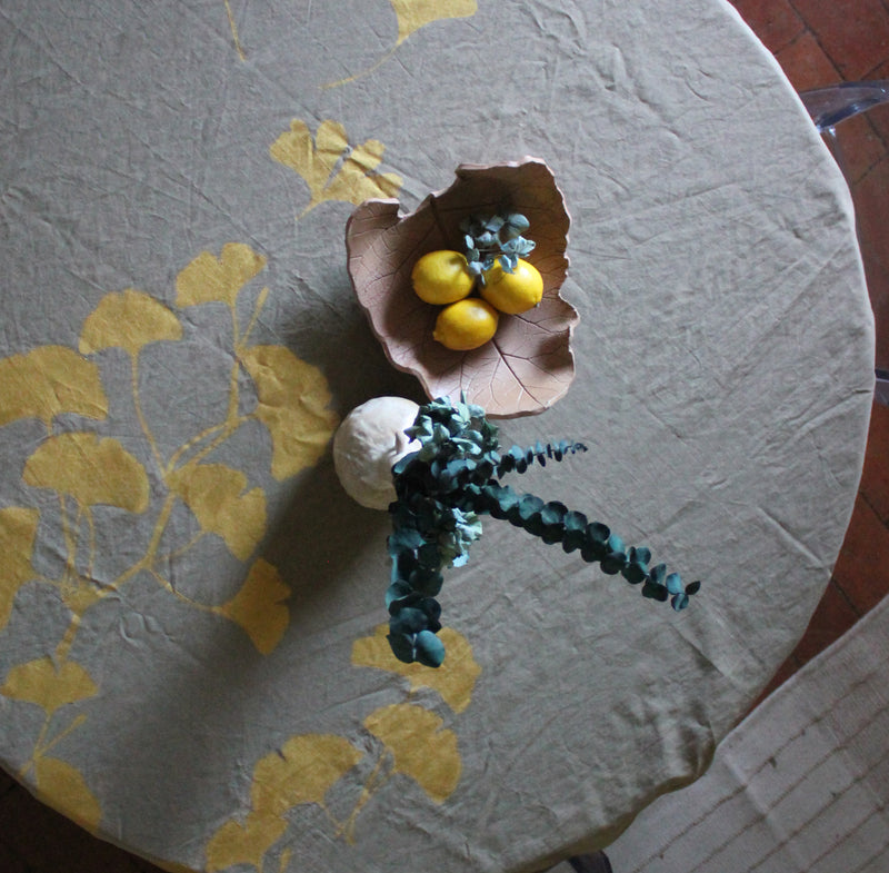 Tovaglia in lino con stampa ginko
